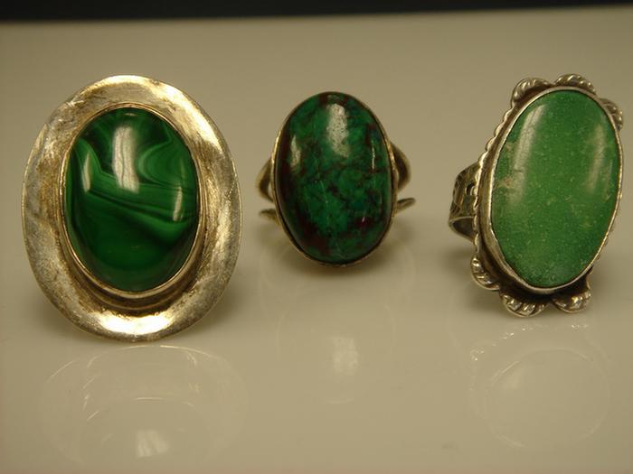 Appraisal: Sterling Rings Grouping of three including turquiose jasper and malachite