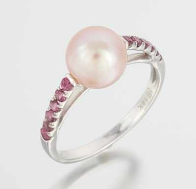 Appraisal: A Ladies' Pink Tourmaline and Pearl Ring k white gold