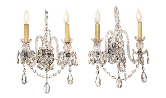 Appraisal: Sale Lot A Pair of English Cut Glass Two-Light Sconces