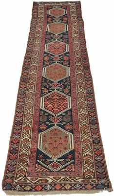 Appraisal: An Estate Kazak Palace Runner Six alternating lozenge shapes on