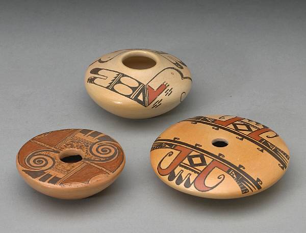 Appraisal: Three Hopi polychrome miniature seed jars Signed R Sahmie M