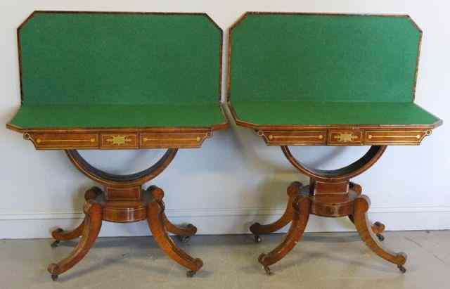 Appraisal: Pair of Regency Rosewood and Brass Inlaid FlipTop Game Tables