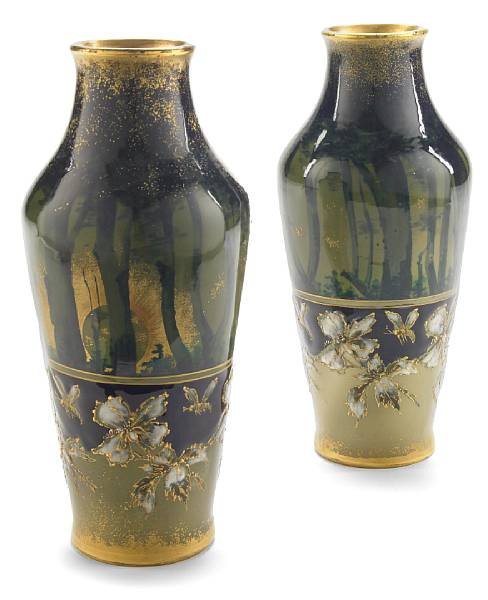 Appraisal: A pair of Amphora glazed earthenware vases for Riessner Stellmacher