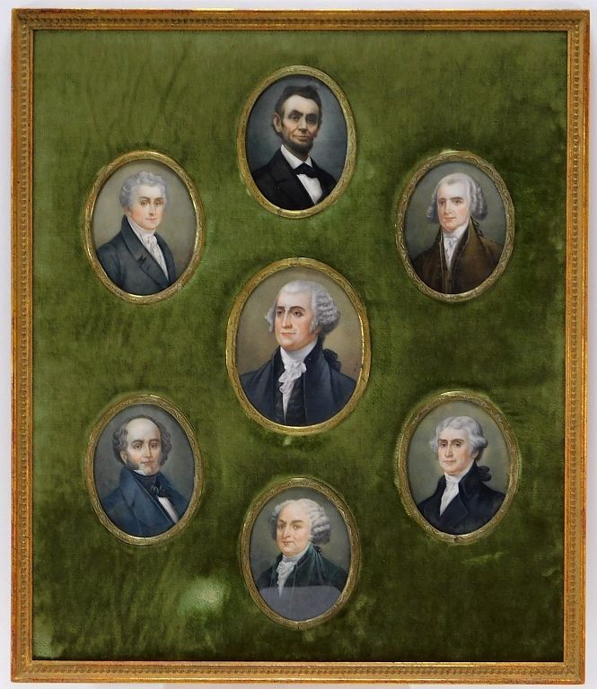 Appraisal: American Miniature Presidential Portrait Paintings United States Late th-Early th