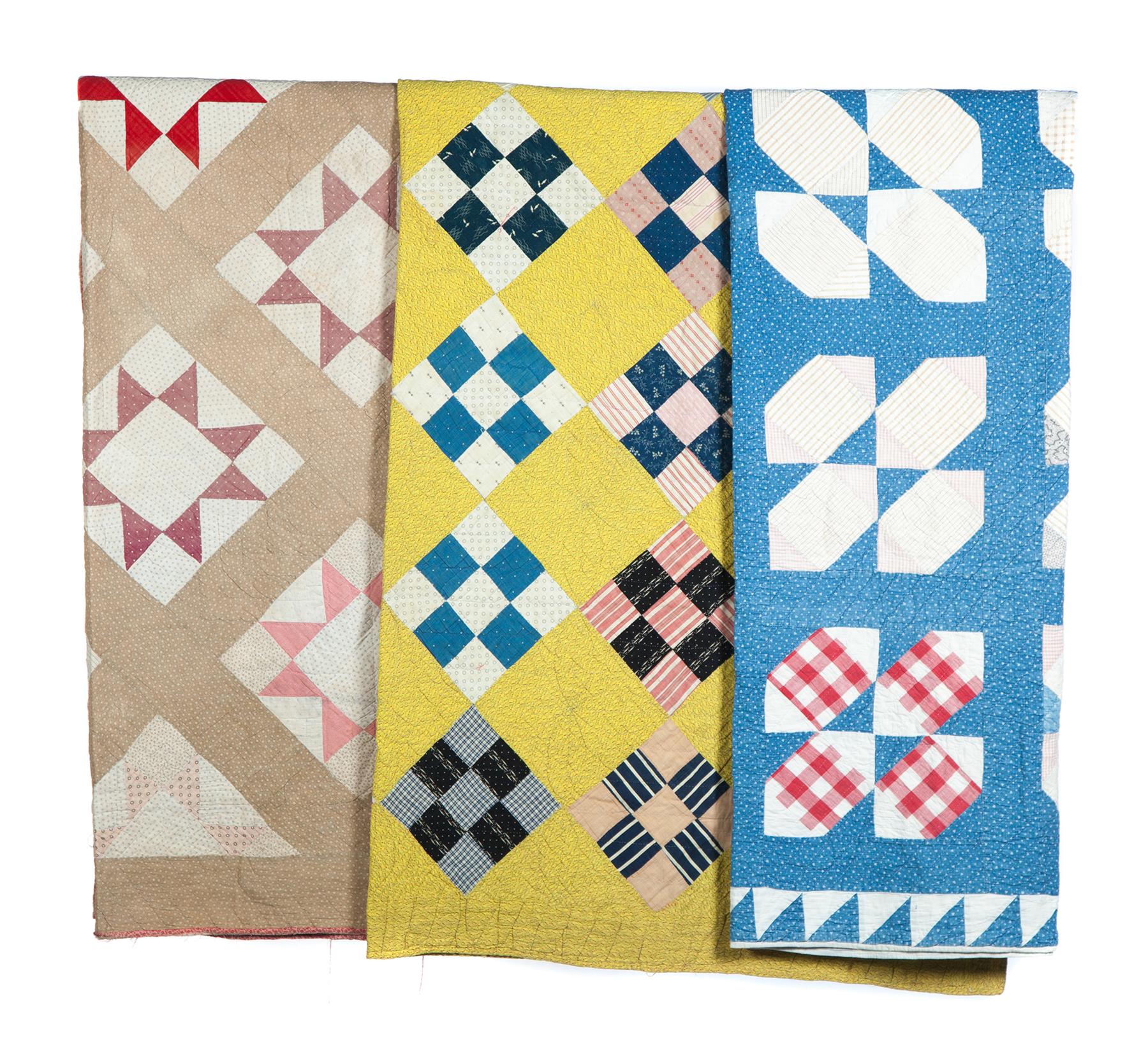 Appraisal: THREE PIECED COTTON QUILTS American late th-early th century Hand