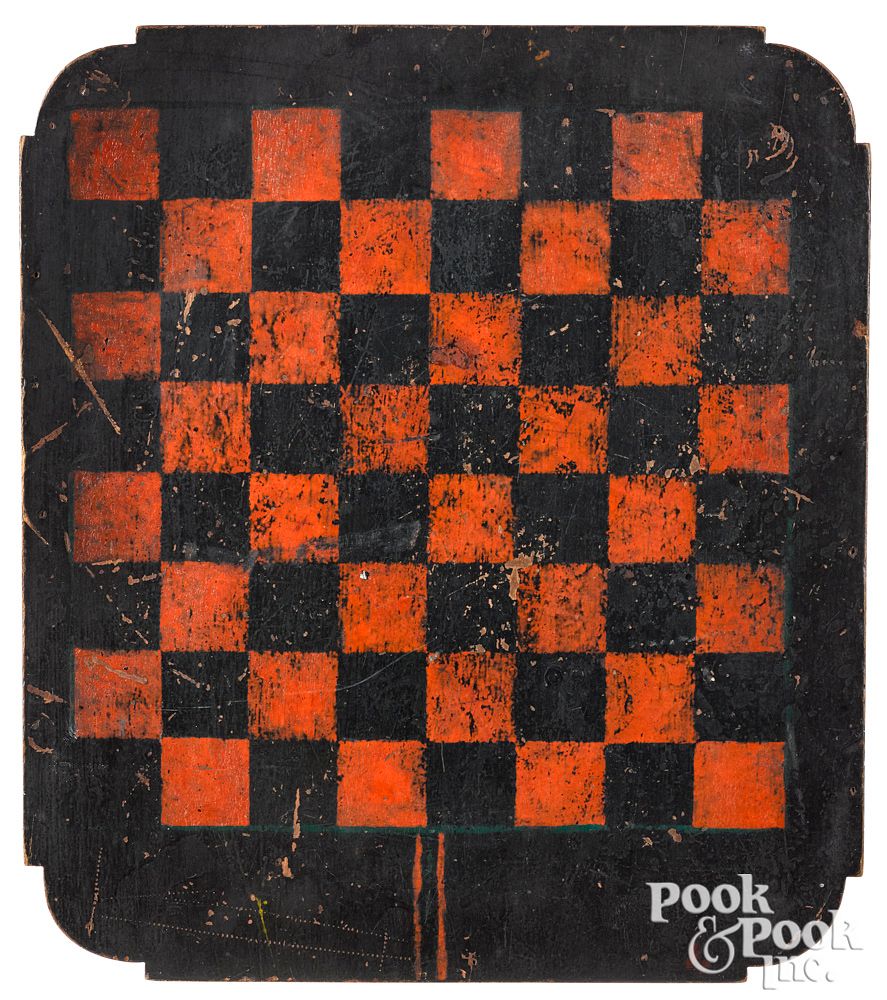 Appraisal: Painted butternut gameboard early th c Painted butternut gameboard early