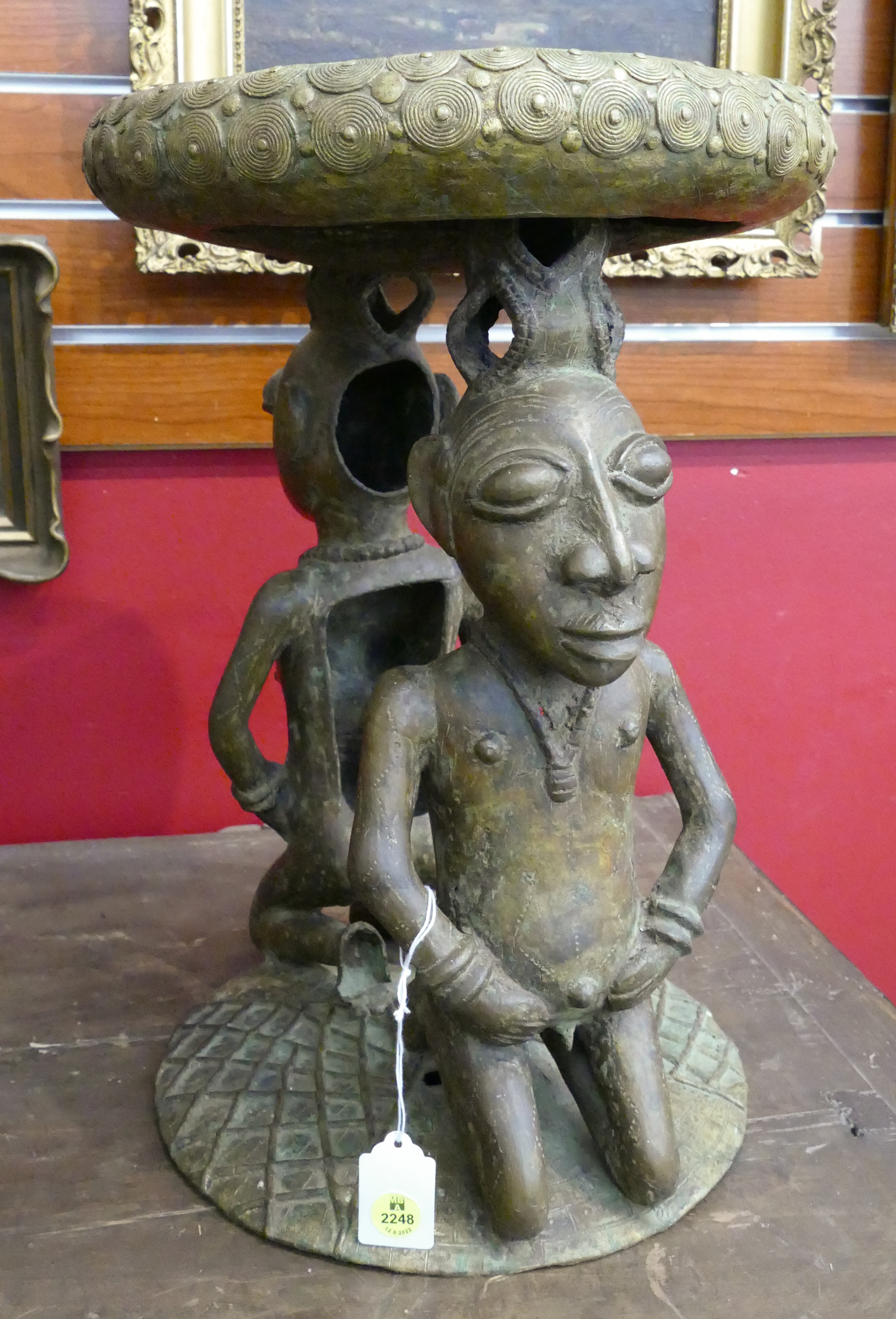 Appraisal: Old African Benin Bronze Figural Stool- x ''