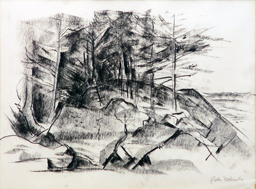 Appraisal: John Folinsbee American - Rocky Coast - Maine Charcoal on