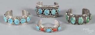 Appraisal: Two Zuni sterling silver cuff bracelets set with turquoise by