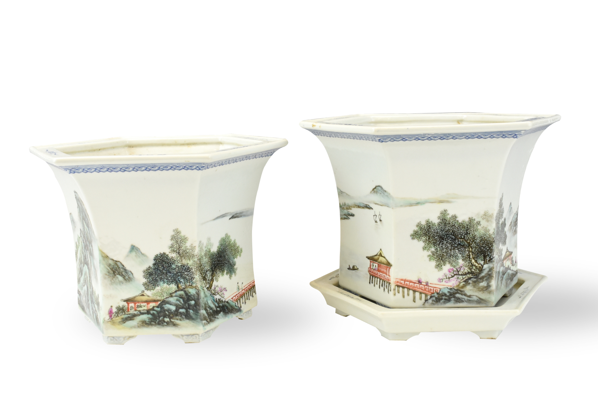 Appraisal: PAIR OF CHINESE FAMILLE ROSE FLOWER BASIN ROC P pair