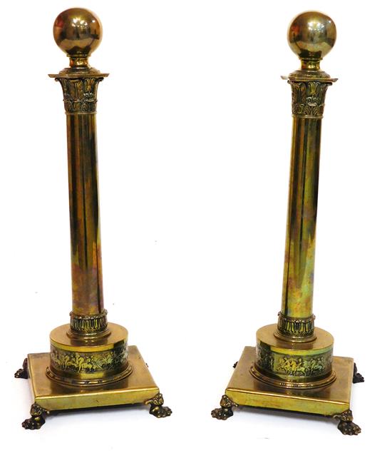 Appraisal: Pair of th C brass chenets each with ball finial