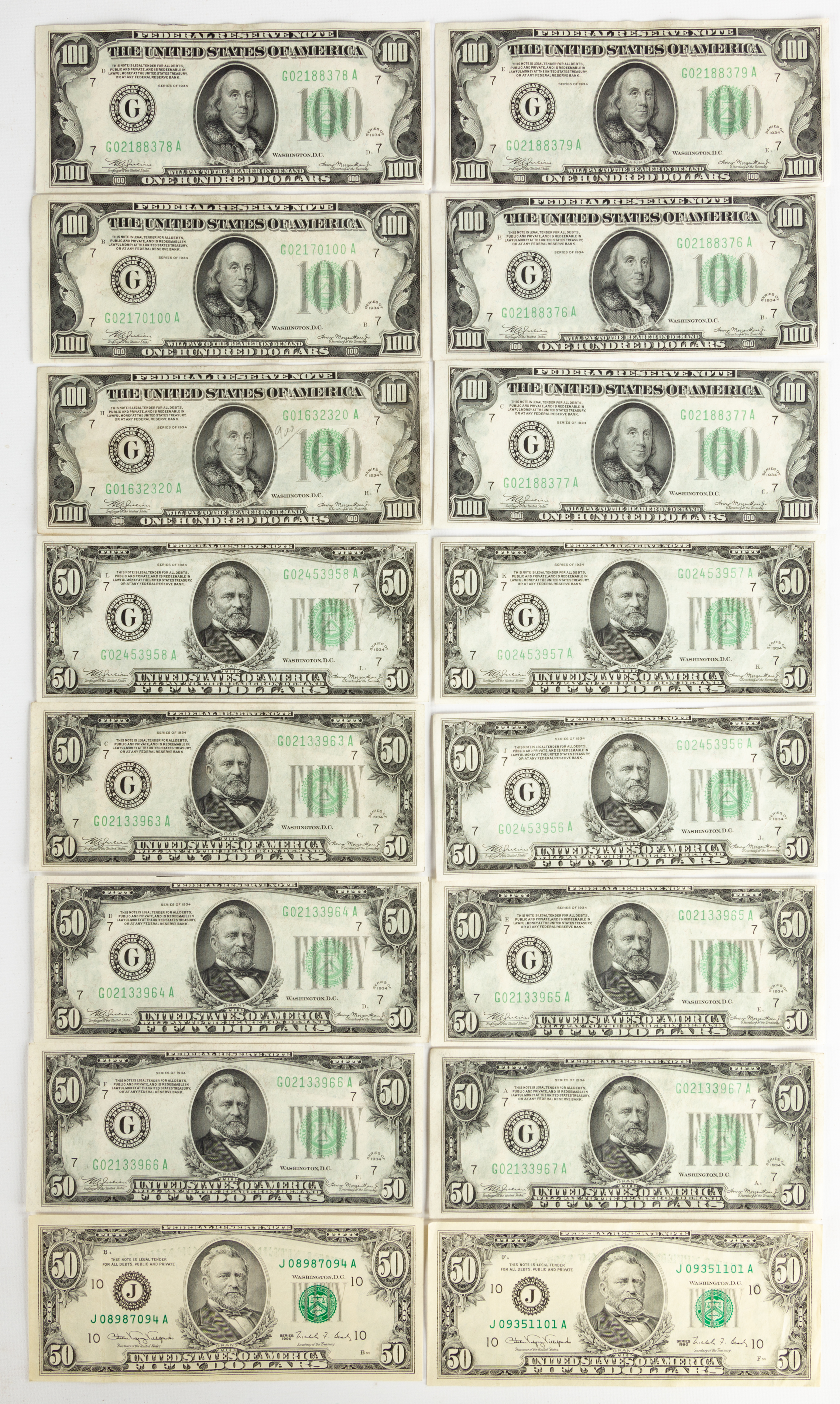 Appraisal: GROUP OF UNITED STATES DOLLAR BILLS Dollar Bills Series of