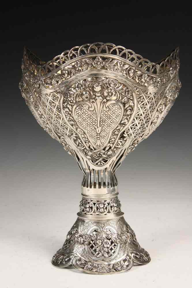 Appraisal: GERMAN SILVER COMPOTE - German Silver Belle Epoch Ornate Reticulated