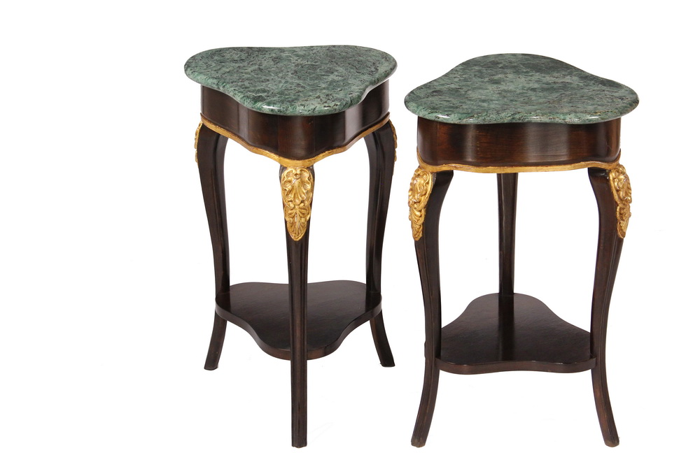 Appraisal: PR OF MARBLE TOP TRICORNER STANDS Contemporary French Style Green