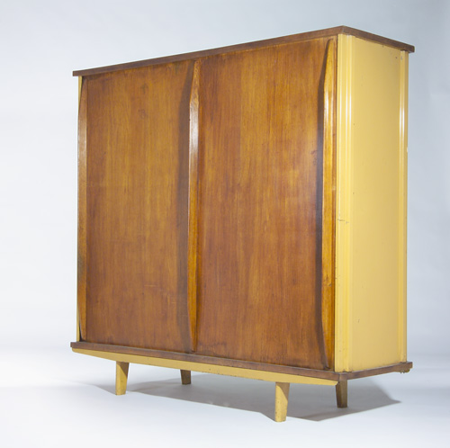 Appraisal: JEAN PROUVE Wood and metal wardrobe with two sliding doors