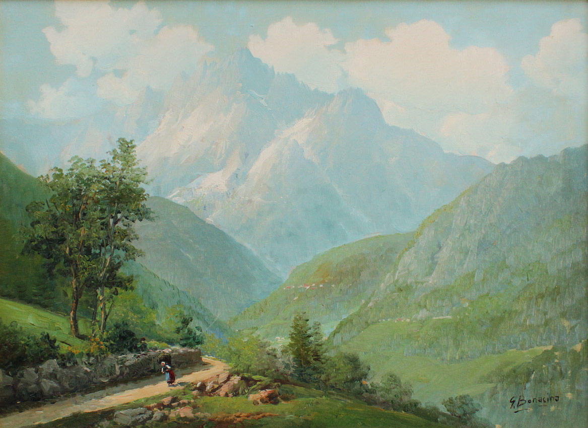 Appraisal: BONACINA Alpine Valley Landscape in the Spring Oil Canvas ''