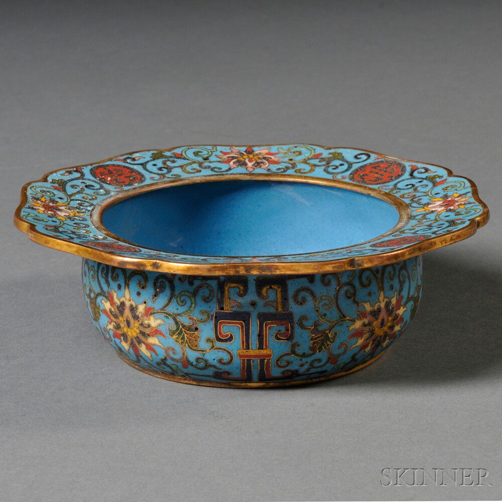 Appraisal: Cloisonne Bowl with Everted Scalloped Rim China th century decorated