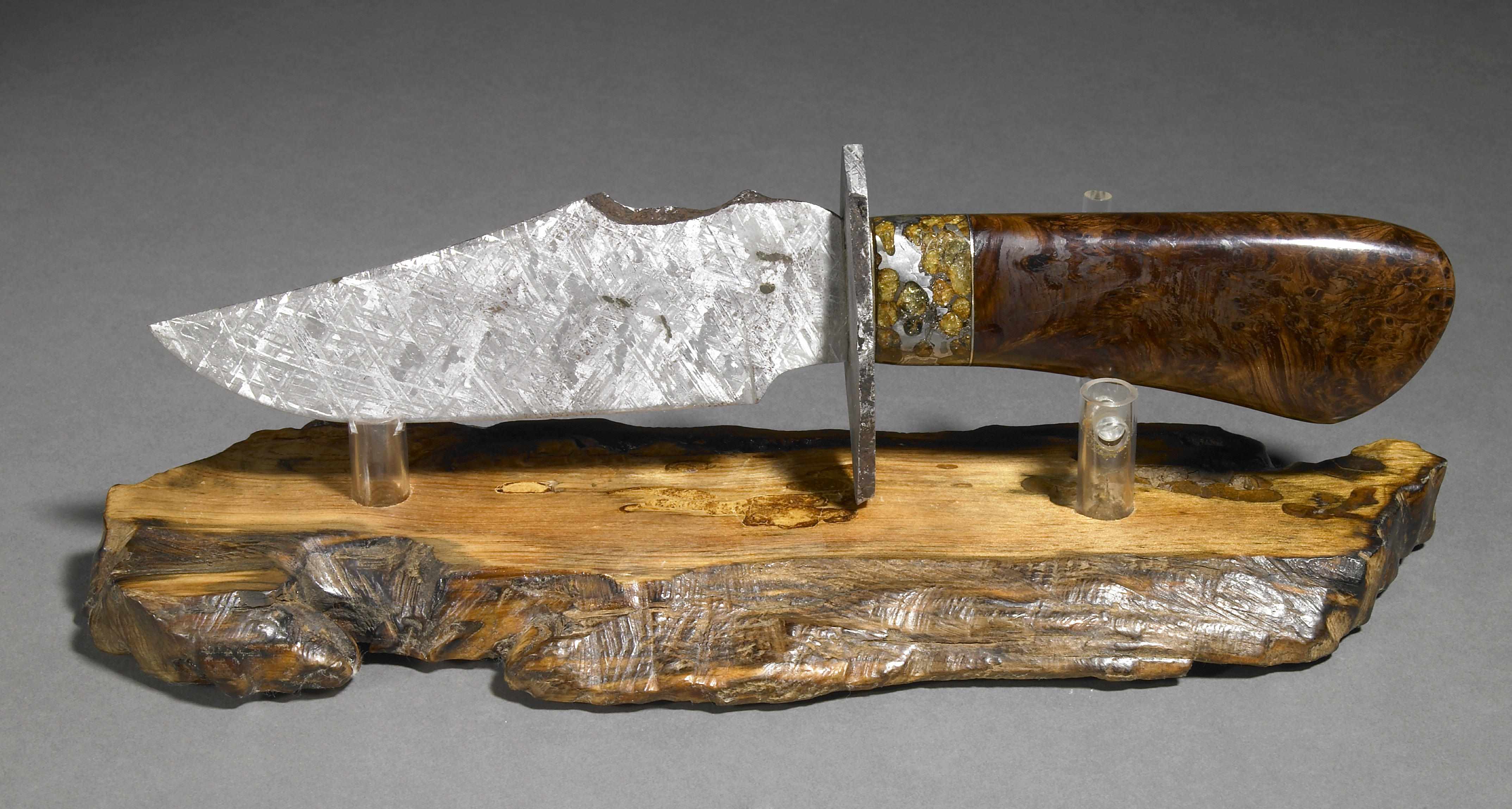 Appraisal: Impressive Meteorite Hunting Knife on Stand By Michael Miller Kingman