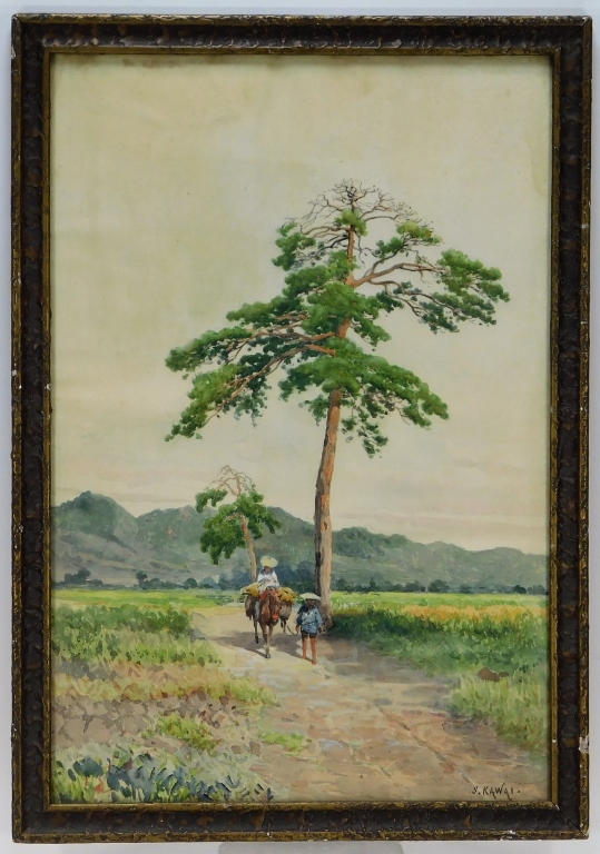 Appraisal: SHINZO KAWAI MEADOW LANDSCAPE WC PAINTING Japan - Depicts two