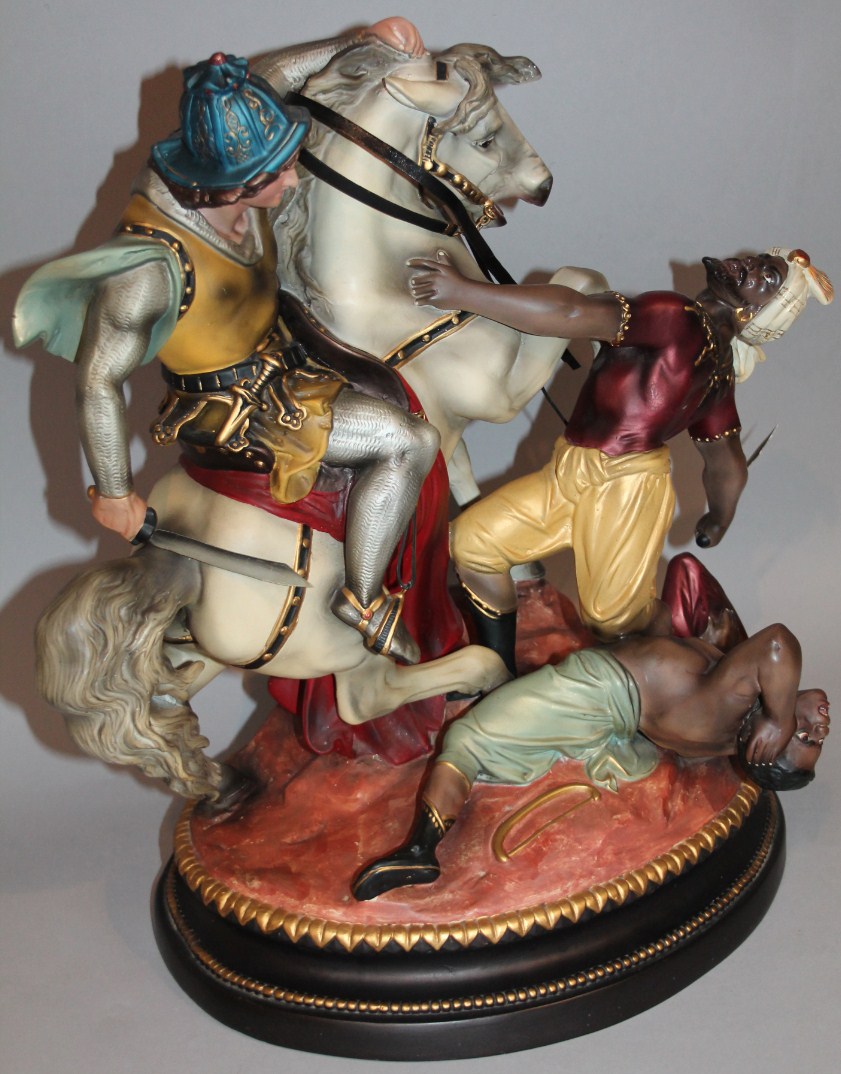 Appraisal: A thC resin figure of a Crusader on horseback attacking