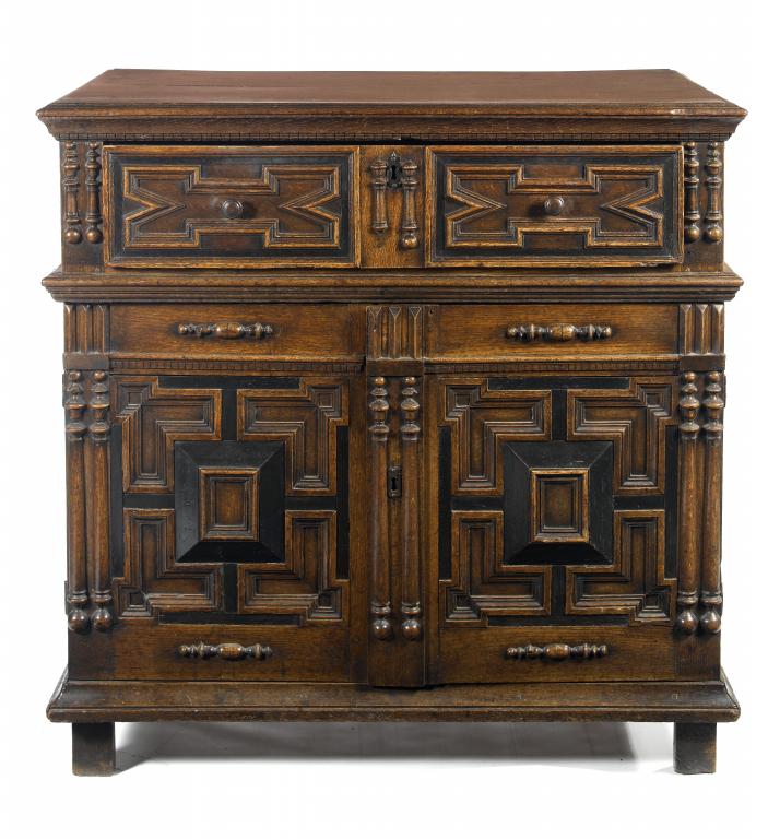 Appraisal: A FLEMISH OAK CHEST the geometrically moulded drawer applied with