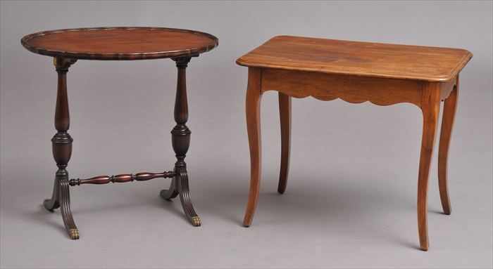 Appraisal: REGENCY-STYLE MAHOGANY LOW TABLE AND A FRENCH PROVINCIAL-STYLE WALNUT END