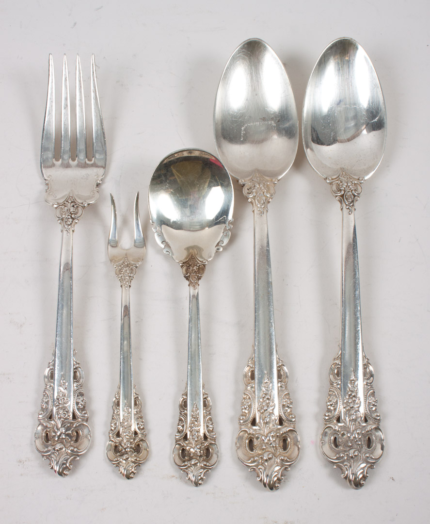 Appraisal: Five Wallace sterling silver serving pieces in the Grande Baroque