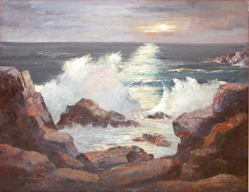 Appraisal: Waves Crashing on Rocks Hickman Sr Harry oil on canvas