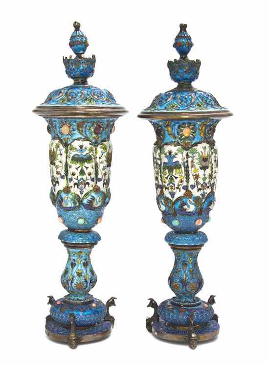 Appraisal: A Pair of Russian Gilt Silver and Enameled Pokals mark