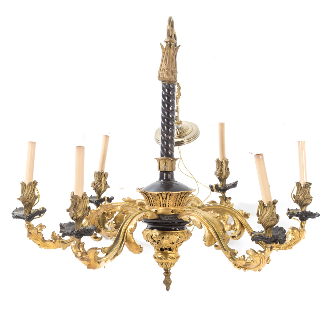 Appraisal: Louis XV style dore bronze six-light chandelier late th century