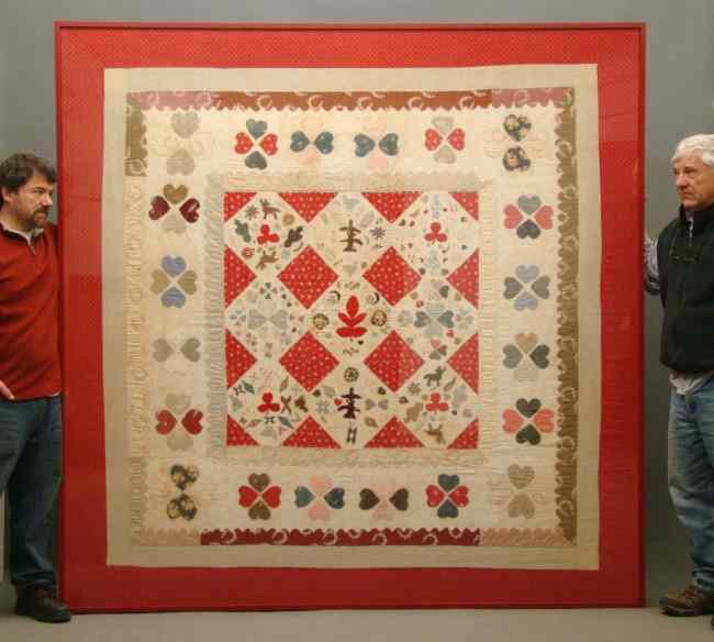 Appraisal: th c folk art pieced quilt made of various solid