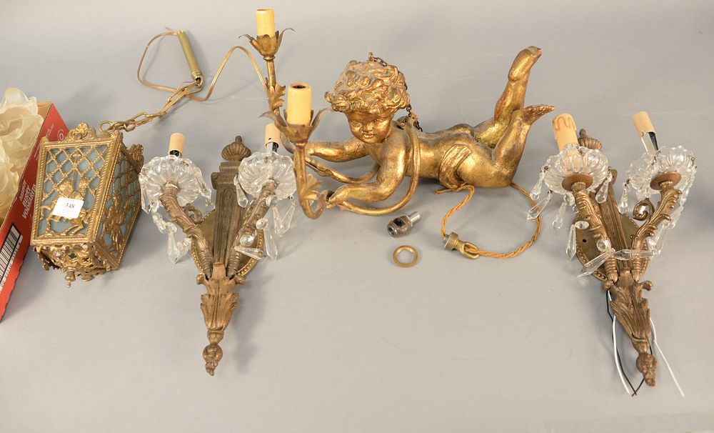 Appraisal: Four light fixtures to include pair of two light sconces