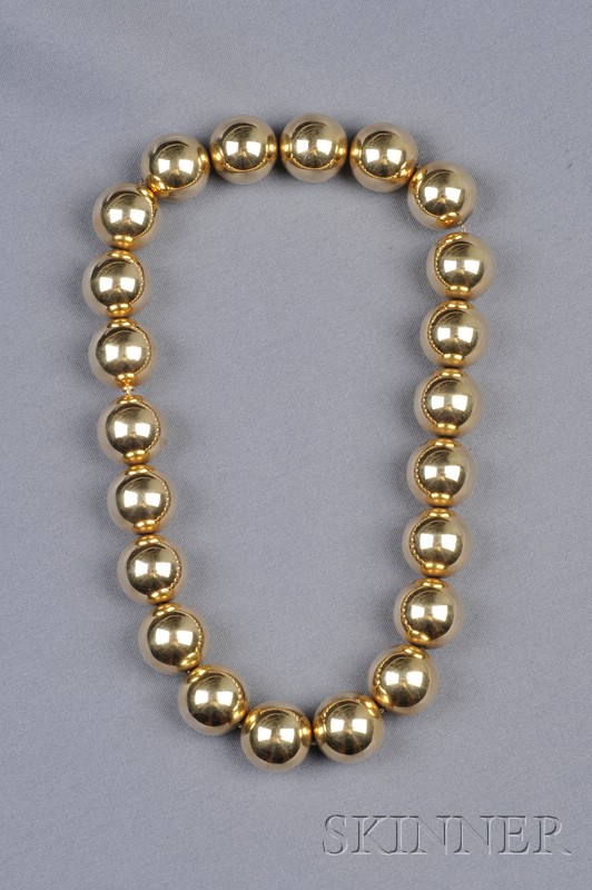 Appraisal: kt Gold Bead Necklace composed of twenty-two beads measuring approx