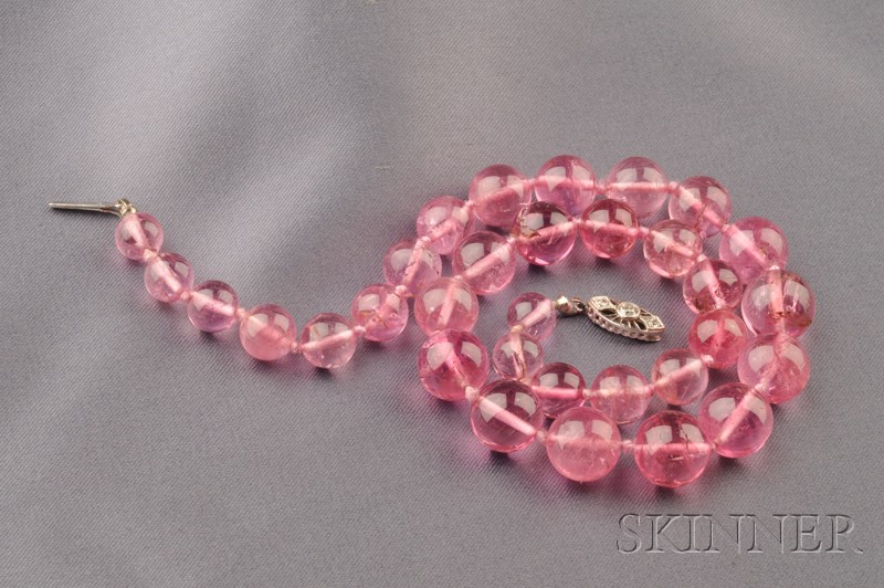 Appraisal: Pink Tourmaline Bead Necklace composed of thirty-two beads graduating in