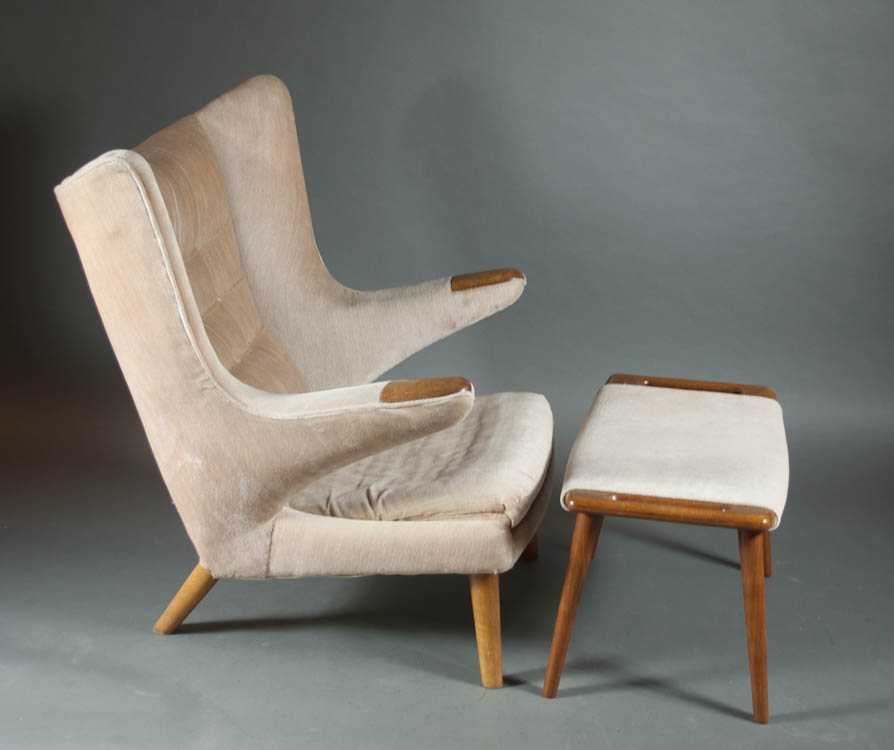 Appraisal: SCANDINAVIAN MID-CENTURY MODERN 'PAPA BEAR' CHAIR AND FOOTSTOOL Hans J