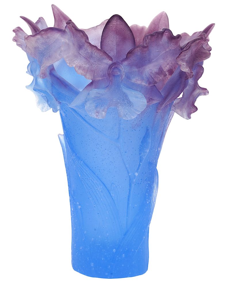 Appraisal: Daum GM Orchid Amethyst Pate de Verre Vase Daum pate