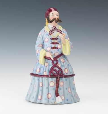 Appraisal: Conta Bohme Robed Man Tobacco Container Hand decorated porcelain figural