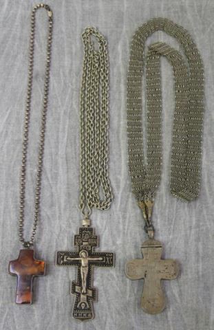 Appraisal: SILVER Grouping of Russian Silver Crucifixes Includes a silver mounted