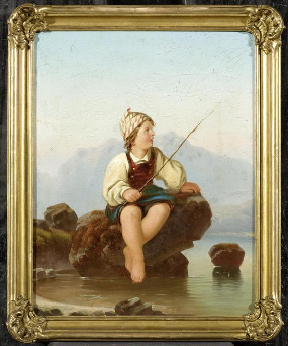 Appraisal: SWITZERLAND th c Boy fishing Oil on canvas x cm