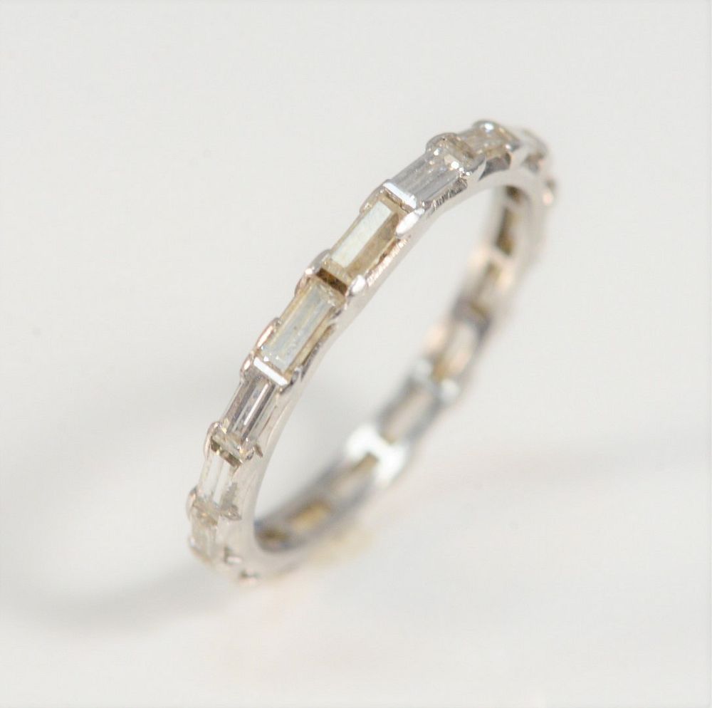 Appraisal: Karat White Gold Channel Band set with emerald cut diamonds