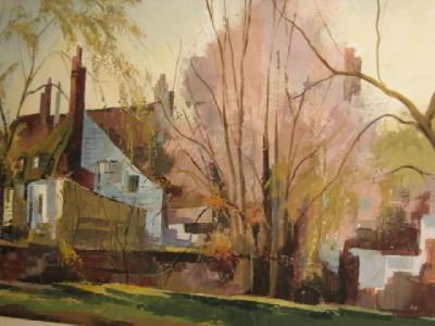 Appraisal: VICTOR ASKEW Village Scene signed x gilt frame