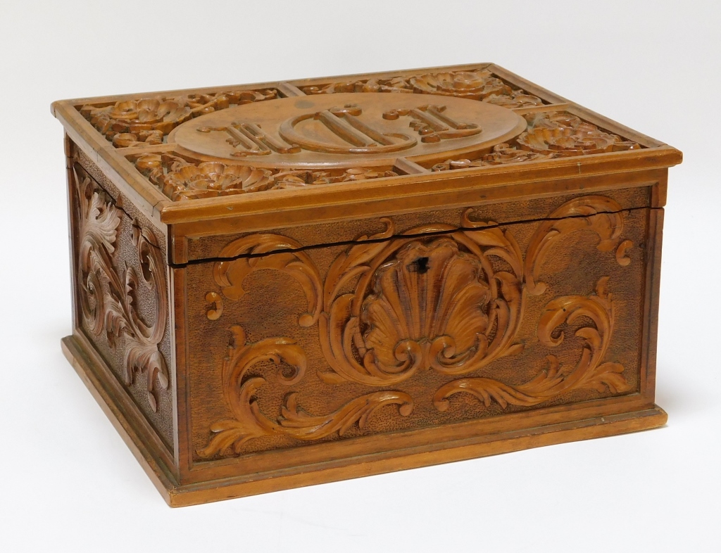 Appraisal: C FRENCH ROCOCO CARVED WOOD DOCUMENT BOX France th CenturyFour