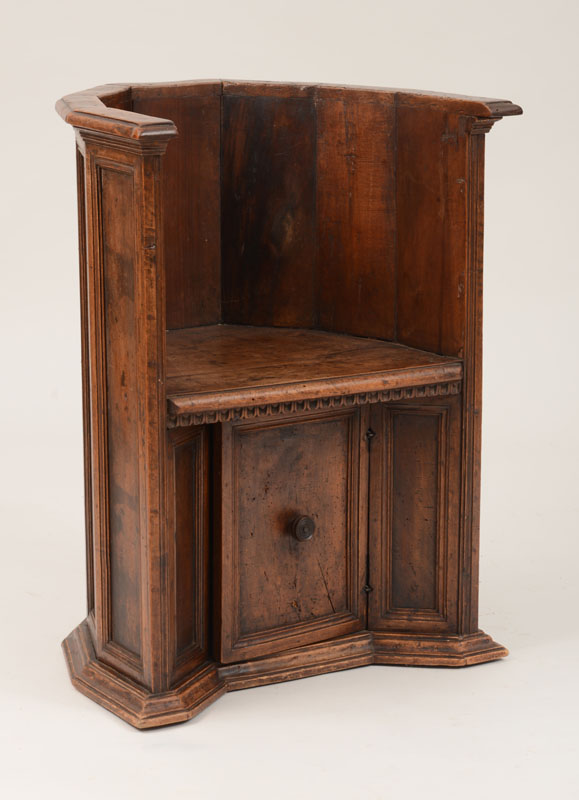 Appraisal: Italian Renaissance Style Carved Walnut Octagonal-Back Armchair With single door