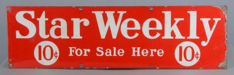 Appraisal: Star Weekly Single Sided Porcelain Sign This porcelain sign is