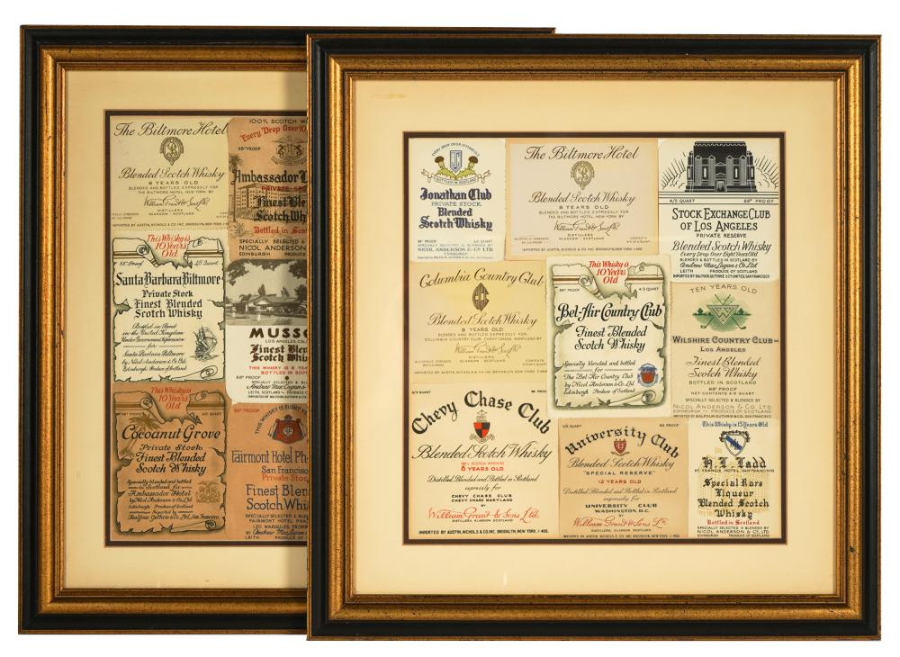 Appraisal: TWO FRAMED GROUPS OF VINTAGE WHISKEY LABELSeach framed display comprising