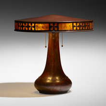 Appraisal: Dirk van Erp FLAT-TOP TABLE LAMP USA c hammered copper