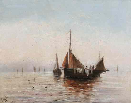 Appraisal: JAMES WEBB British - FISHING BOATS OFF COAST signed lower