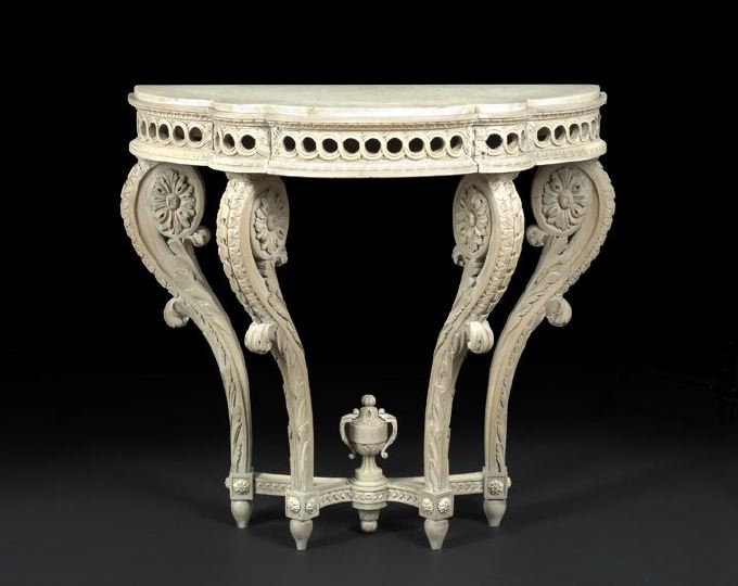 Appraisal: Louis XV-Style Polychromed and Marble-Top Console Table late th century