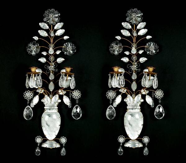 Appraisal: A pair of gilt metal and rock crystal two light