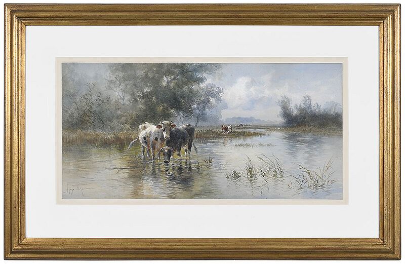 Appraisal: Hugo Fisher Czechoslovakian California - Cows in the River signed